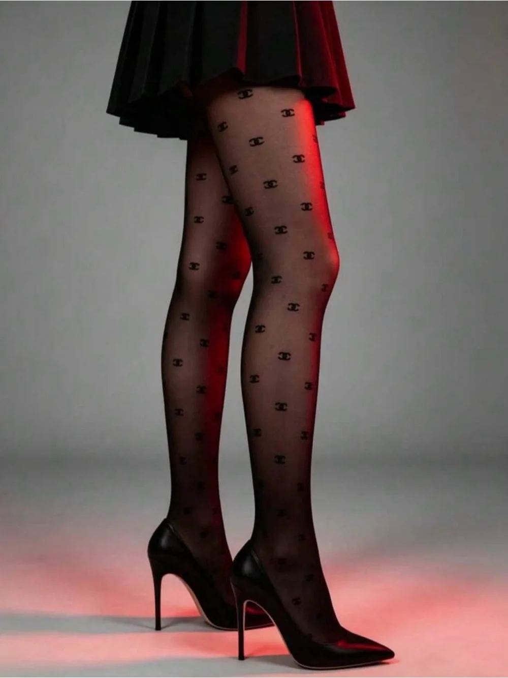 CC Black Logo Sheer Tights New Size XS S M L XL XXL